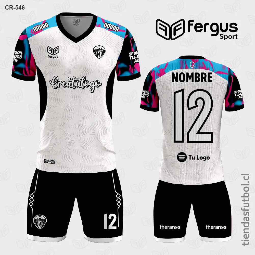 Camisetas de Futbol Blanco con Negro Hombros multicolor