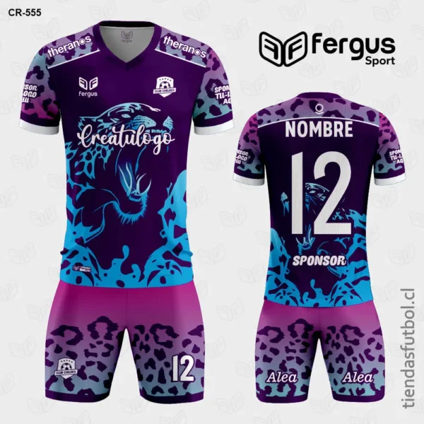 Camisetas de Futbol Leopardo celeste con morado