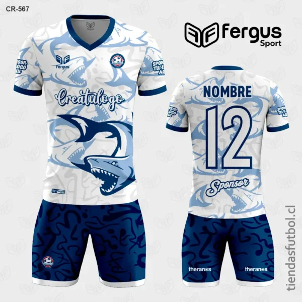 Camisetas de Futbol Tiburon Blanco con Azul