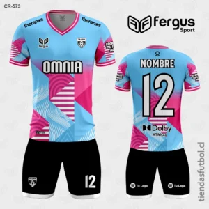 Camisetas de Futbol Fucsia Celeste y Negro