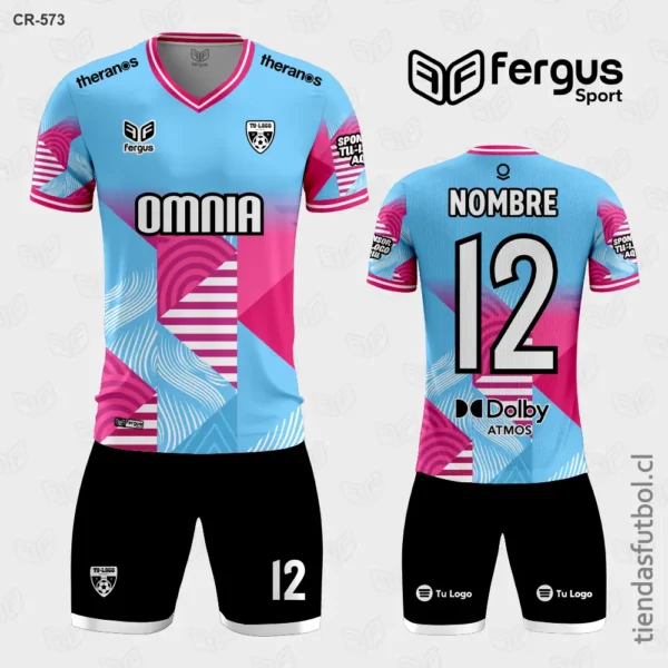 Camisetas de Futbol Fucsia Celeste y Negro