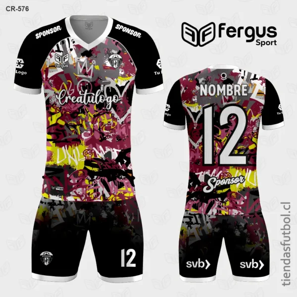 Camisetas de Futbol guinda Negro Blanco