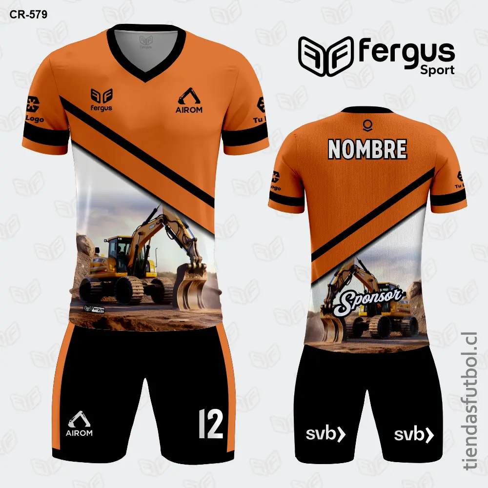 Camisetas de Futbol Negro con Naranja Construccion