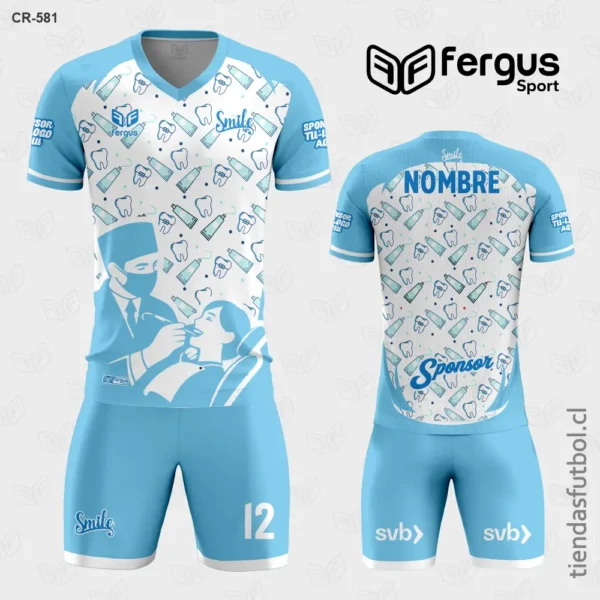 Camisetas de Futbol Blanco con Celeste Dentista