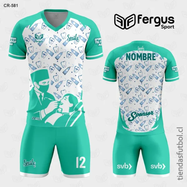 Camisetas de Futbol Blanco con verde agua Dentista