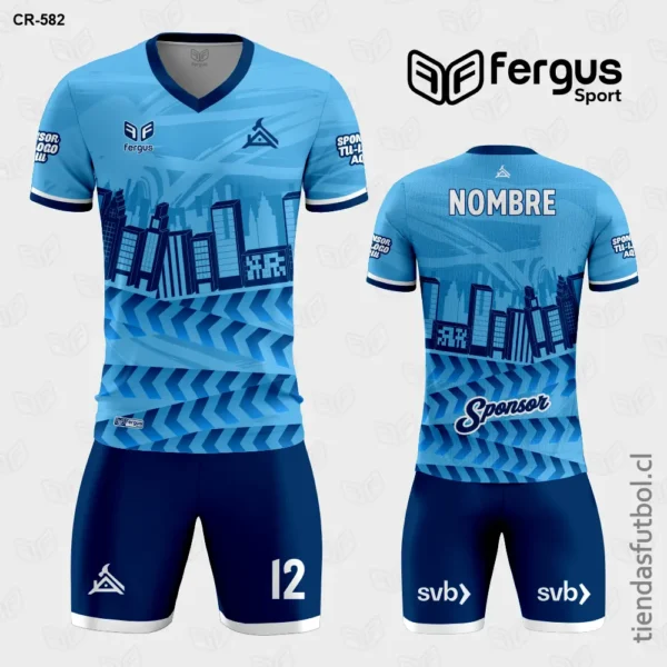 Camisetas de Futbol celeste con azul Construccion