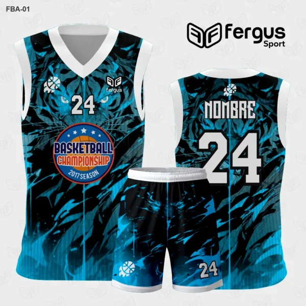 Camiseta de Basquetbol Celeste con Negro fergus