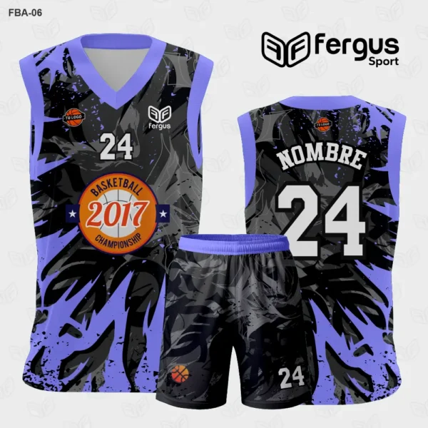 Camiseta de Basquetbol Flamas lila y Negro
