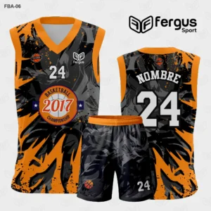 Camiseta de Basquetbol Flamas Naranja y Negro