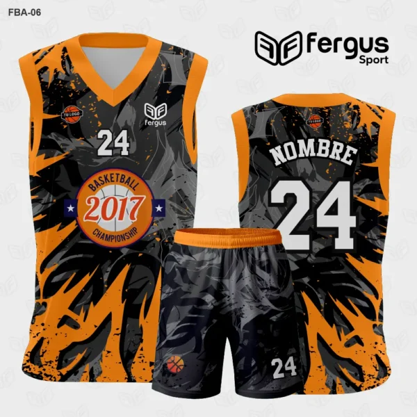 Camiseta de Basquetbol Flamas Naranja y Negro