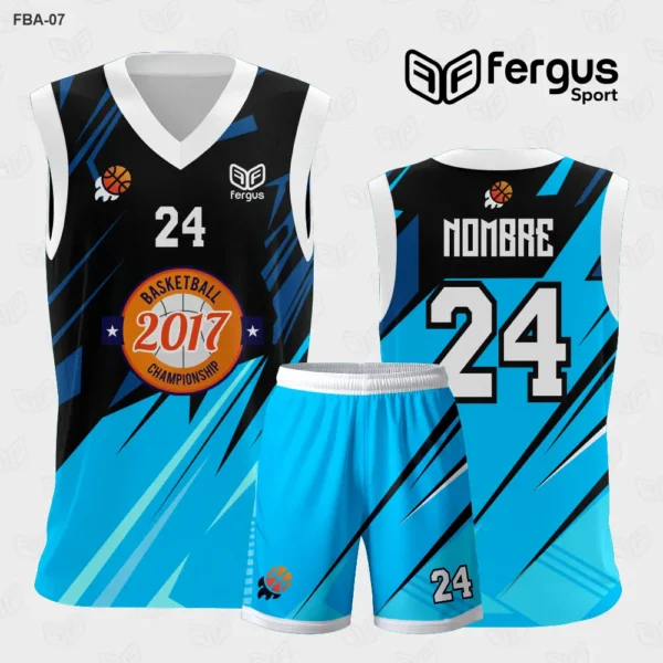 Camiseta de Basquetbol celeste y negro