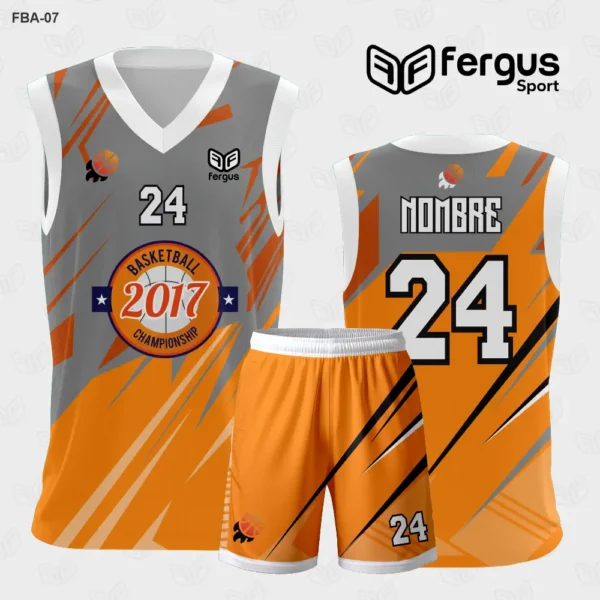 Camiseta de Basquetbol Plomo con Naranja