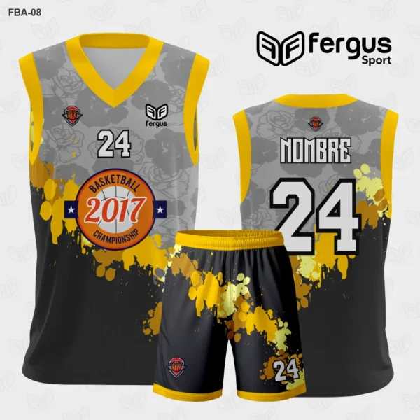 Camiseta de Basquetbol negro y amarillo con Gris