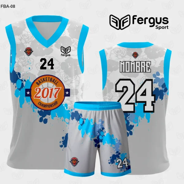 Camiseta de Basquetbol celeste y azul con Gris