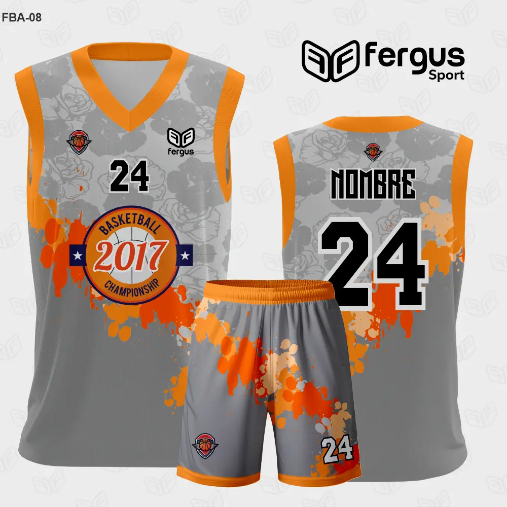 Camiseta de Basquetbol Naranja con Gris