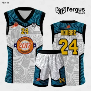 Camiseta de Basquetbol Celeste con Blanco