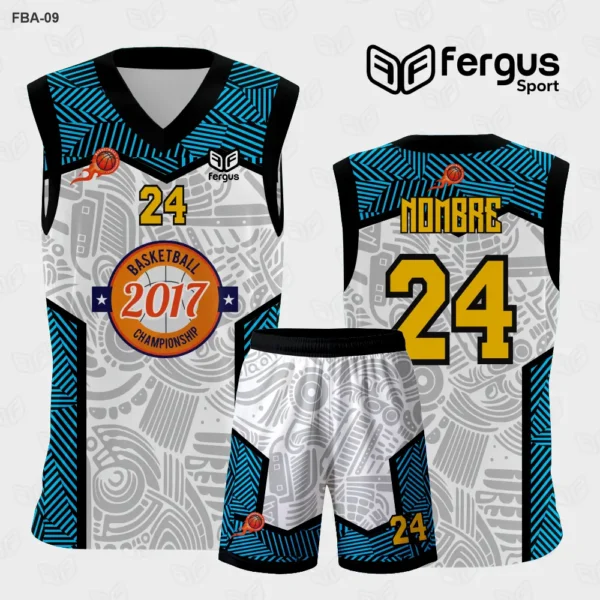 Camiseta de Basquetbol Celeste con Blanco