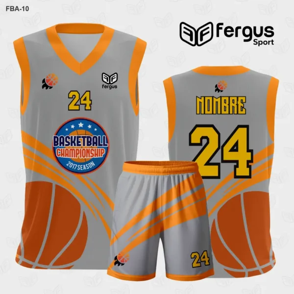 Camiseta de Basquetbol plomo y naranja