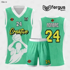 Camiseta de Basquetbol Verde agua y Blanco