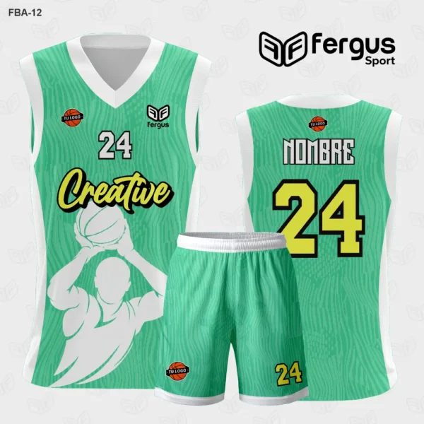 Camiseta de Basquetbol Verde agua y Blanco