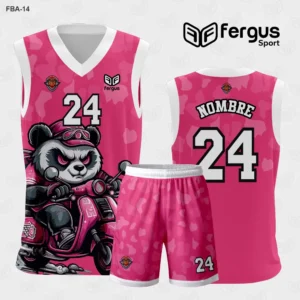 Camiseta de Basquetbol Oso Rosado Blanco