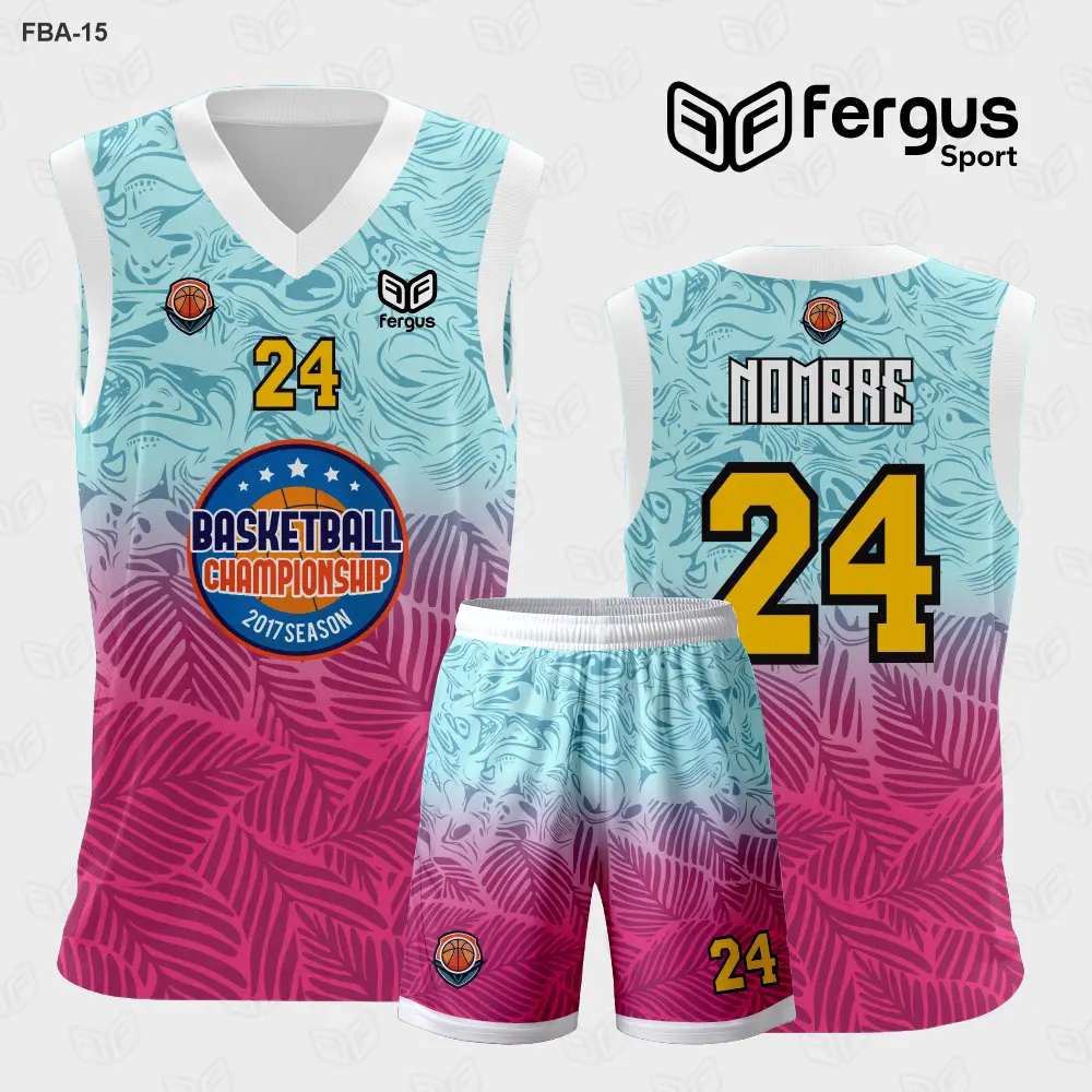 Camiseta de Basquetbol Celeste con Rosado