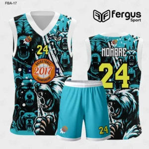 Camiseta de Basquetbol Celeste Blanco con Osos