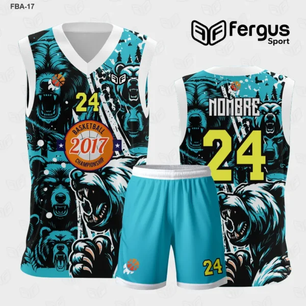 Camiseta de Basquetbol Celeste Blanco con Osos