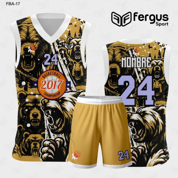 Camiseta de Basquetbol DORADO Y Blanco con Osos