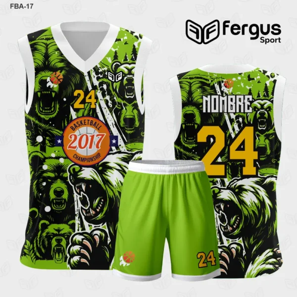 Camiseta de Basquetbol VERDE Y Blanco con Osos