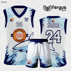 Camiseta de Basketball Blanco con Azul