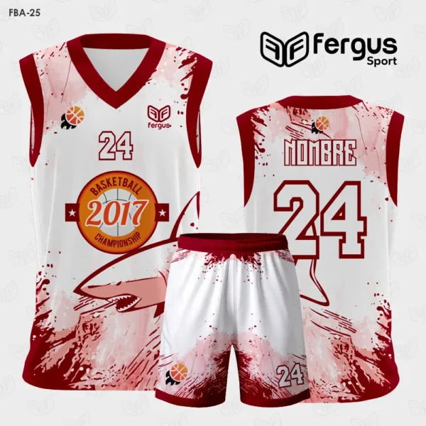 Camiseta de Basketball Blanco con rojo