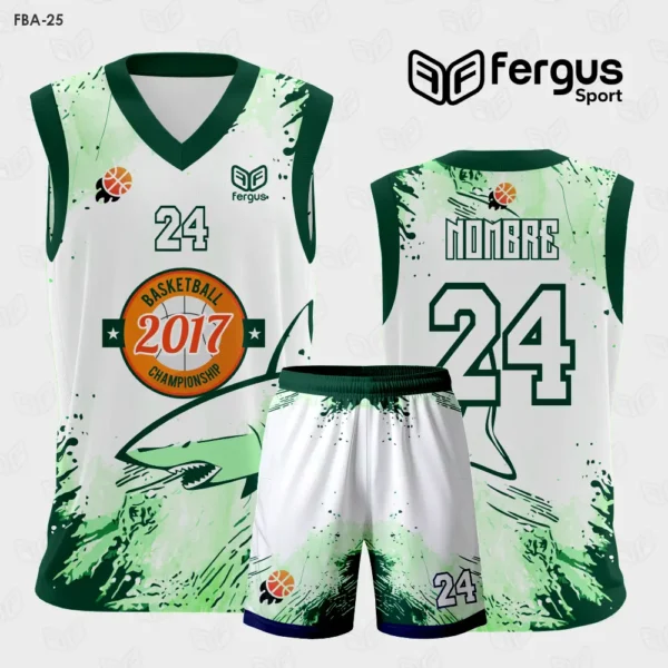 Camiseta de Basketball Blanco con verde