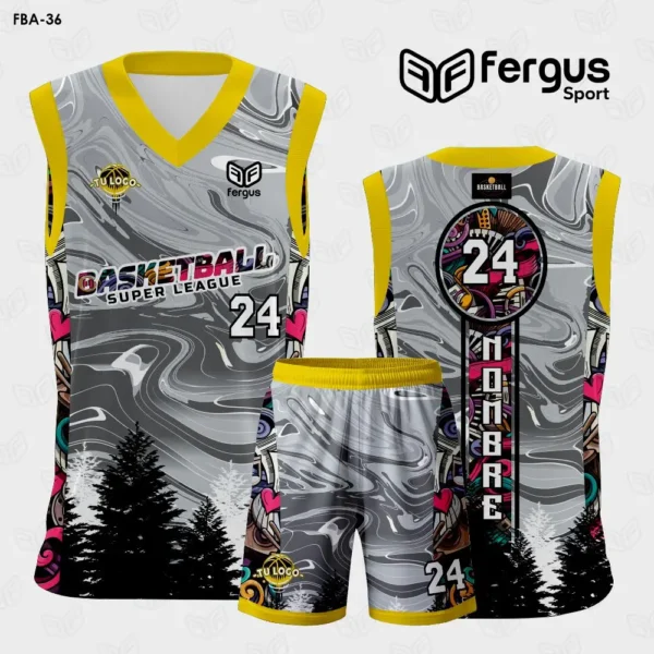 Camisetas de Basquet Plomo con Dorado