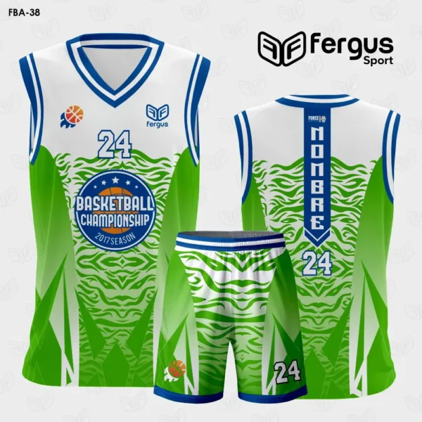 Camisetas de Basquet Blanco con VERDE Y AZUL