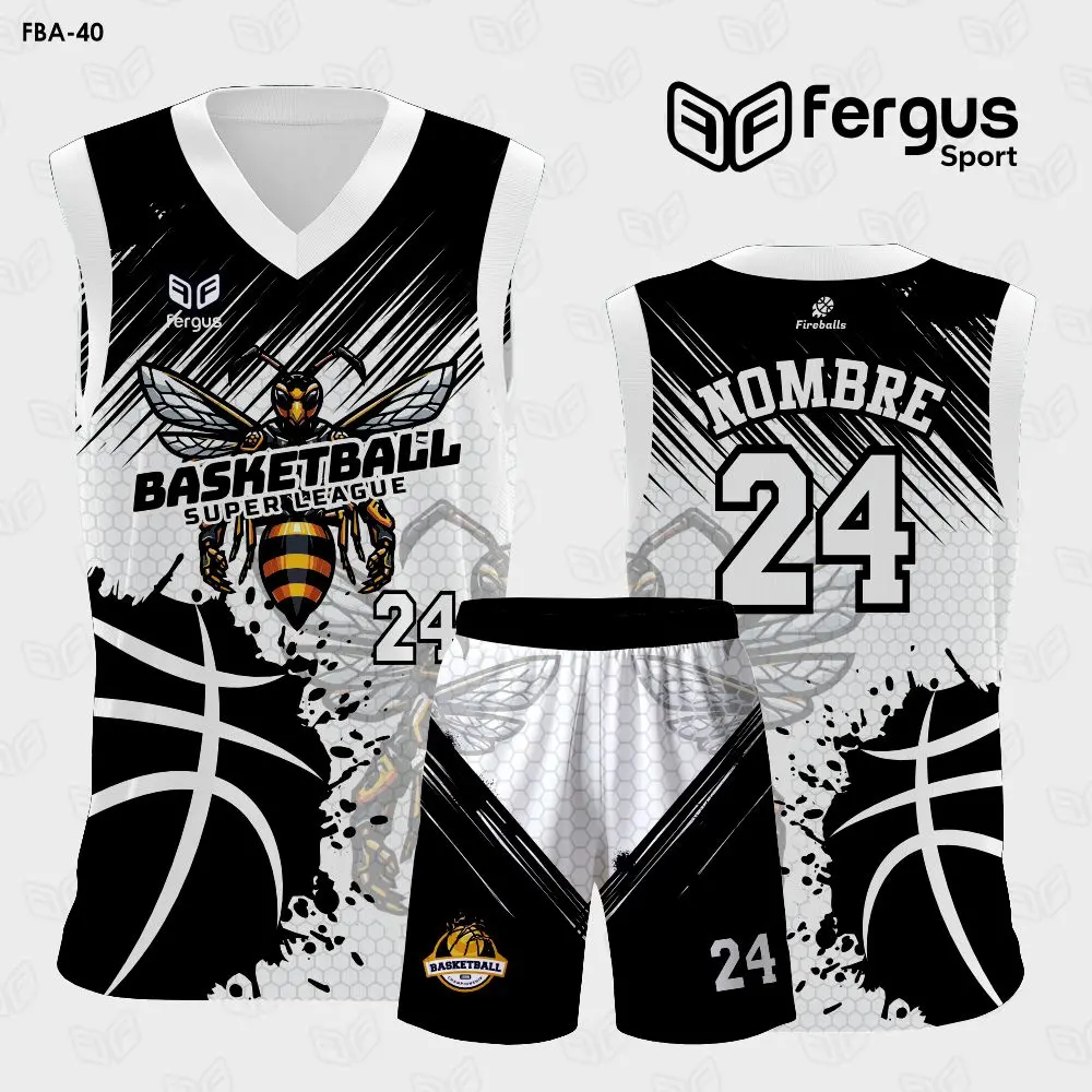 Camisetas de Basquet Blanco con Negro Abeja