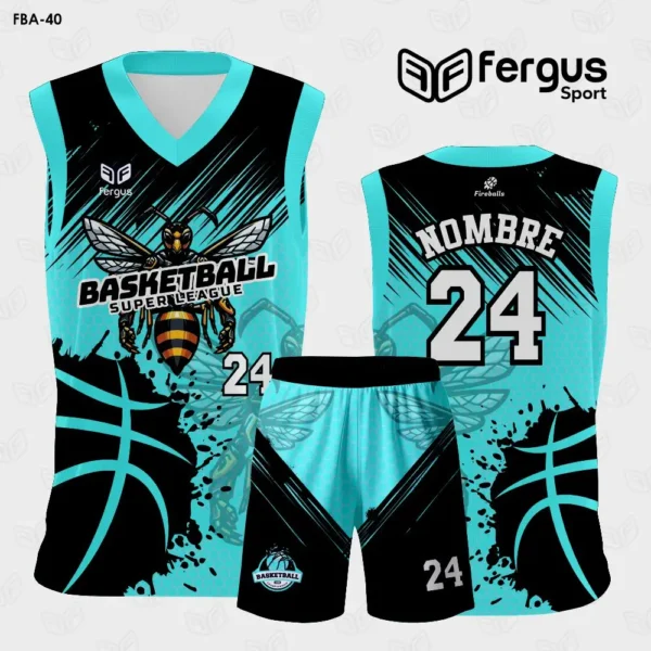 Camisetas de Basquet verde jade con Negro Abeja