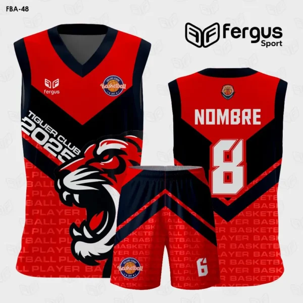 Camisetas de Basquet rojo Negro Tigre