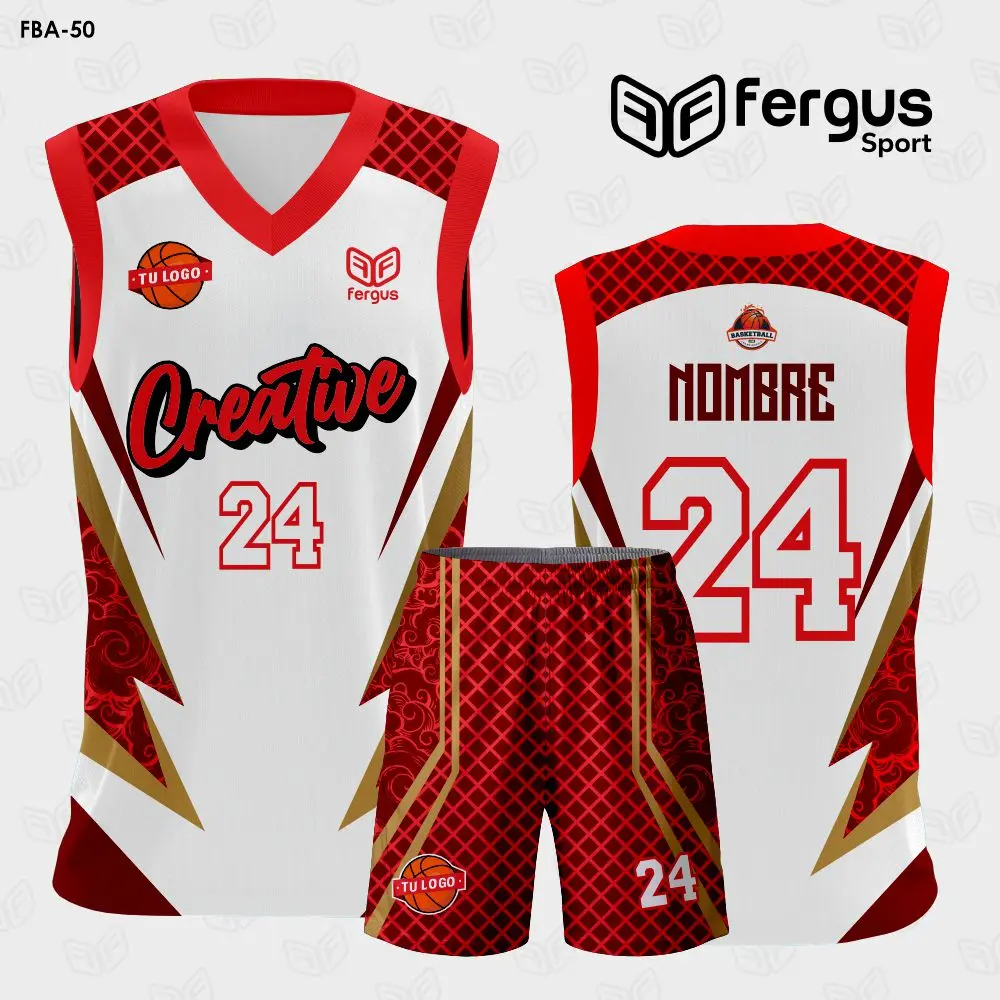 Camisetas de Basquet Blanco con Rojo