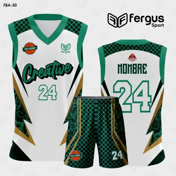 Camisetas de Basquet Blanco con verde