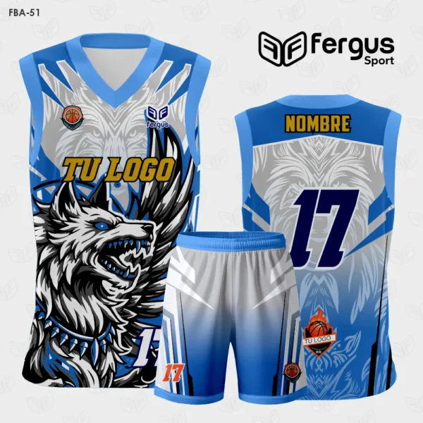 Camisetas de Basquet azul blanco Lobo