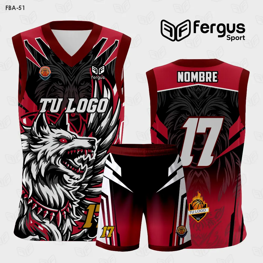 Camisetas de Basquet Rojo Negro Lobo