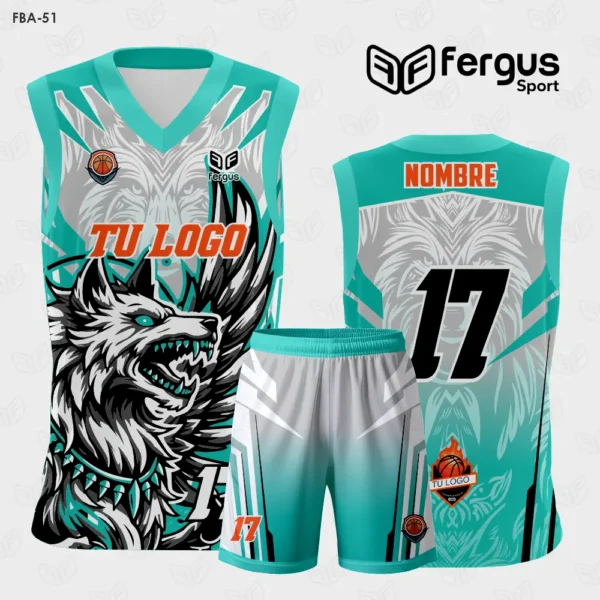 Camisetas de Basquet turqueza y gris Lobo