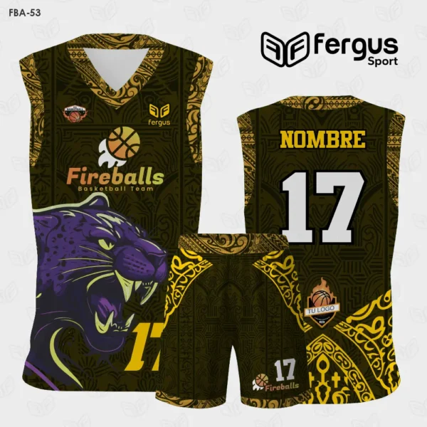 Camisetas de Basquet amarillo y morado Jaguar