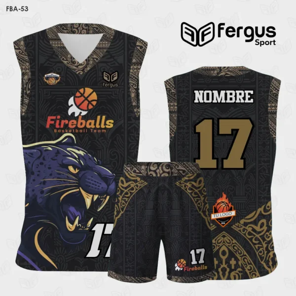 Camisetas de Basquet Dorado Negro Jaguar