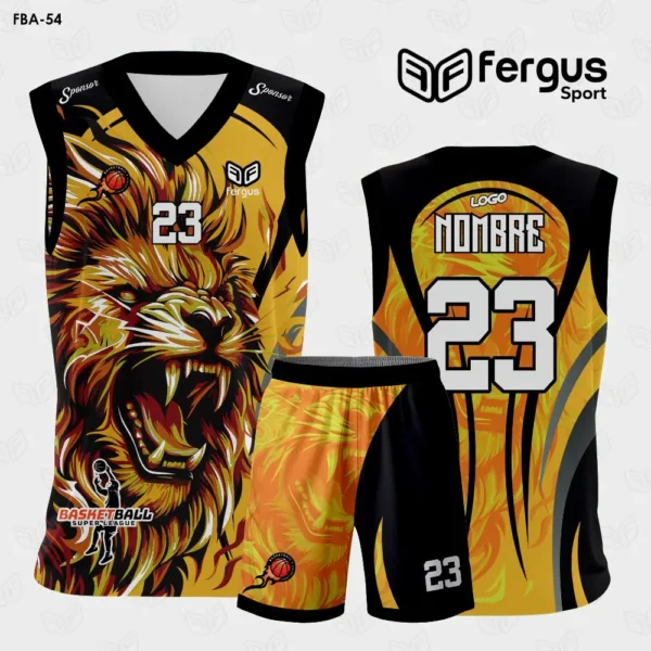 Camisetas de Basquetbol Dorado con Negro León