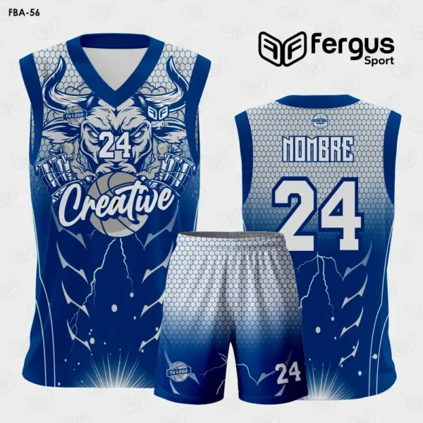 Camiseta de Basquetbol azul y blanco Bull