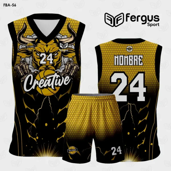 Camiseta de Basquetbol negro y dorado Bull