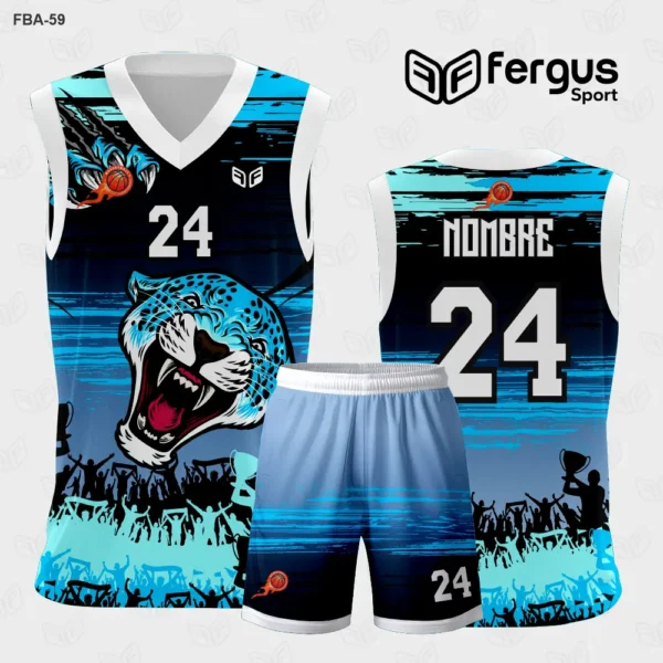 Camiseta de Basquetbol azul con celeste Jaguar