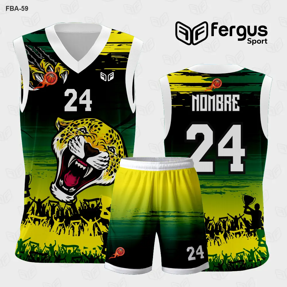 Camiseta de Basquetbol Verde con Amarillo Jaguar